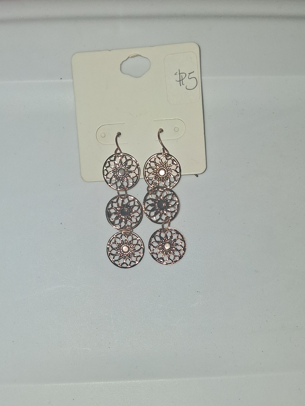 Delicate Rose Gold Filigree Triple-Drop Earrings